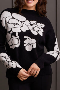 Black & White Floral Funnel Neck Sweater