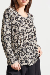 Frost Grey Floral Printed Long Sleeve Top