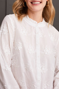 White Ruffle Collar Floral Blouse