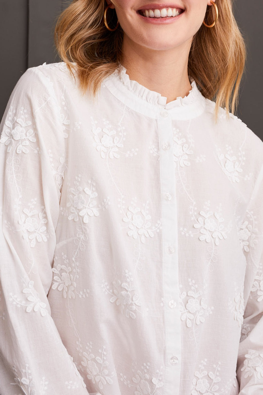 White Ruffle Collar Floral Blouse