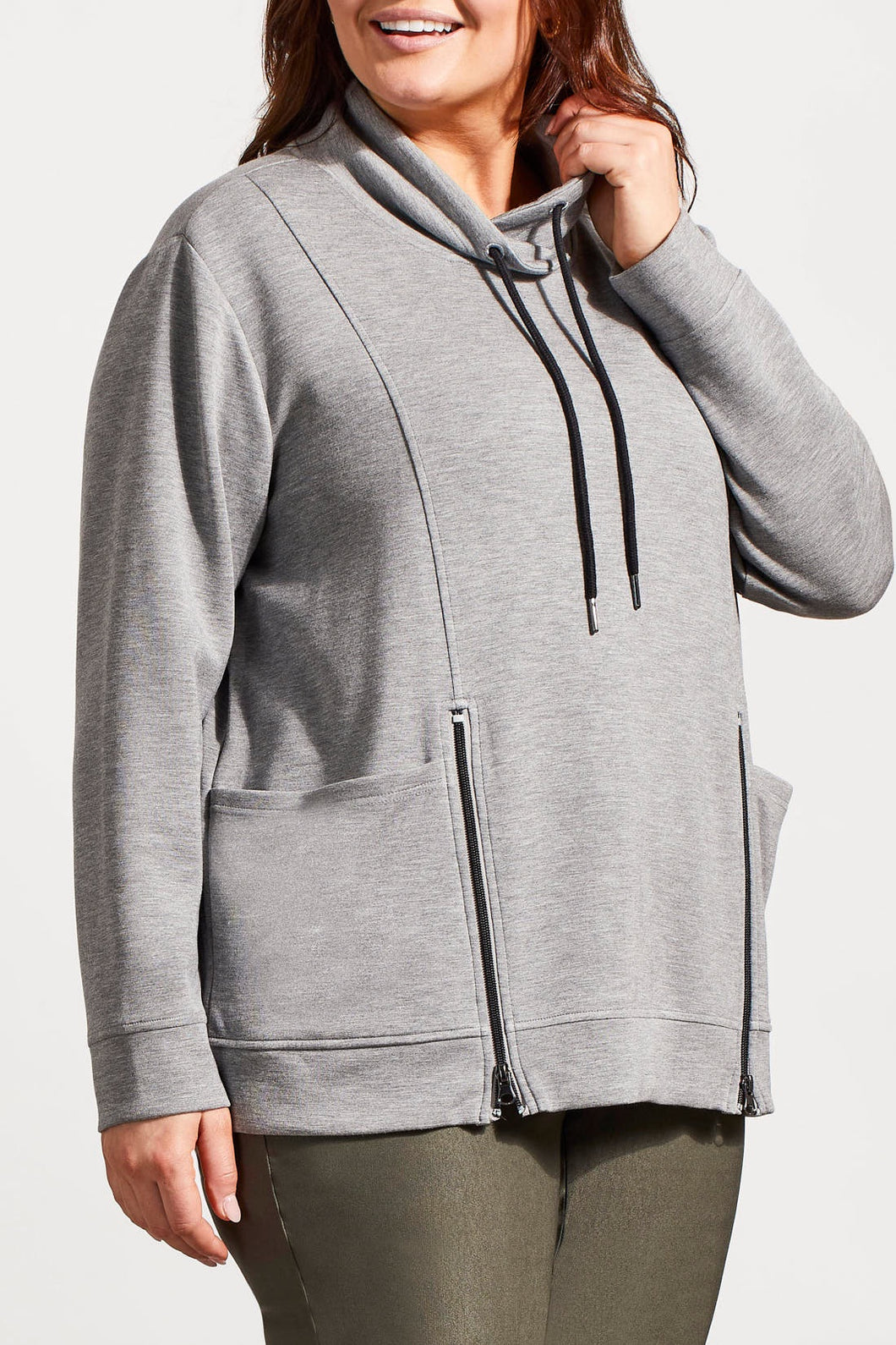 Size Inclusive Grey Funnel Neck Sweater With Zipper Detail