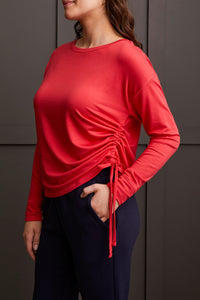 Grenadine Long Sleeve Top With Side Ruching