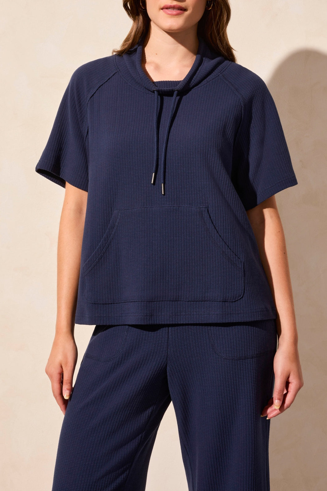 TF- Jet Blue Cotton Short Sleeve Funnel Neck