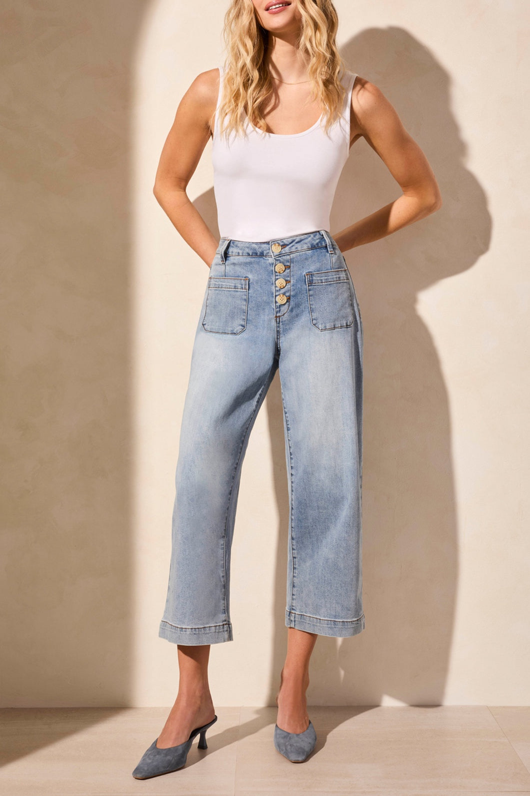 TF- Sanded Blue Pocket Front Wide Leg Pant