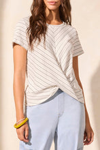 Load image into Gallery viewer, TF- Coco Milk Striped Knot Front Tee

