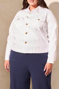 Size Inclusive Comfort Stretch White Denim Jacket