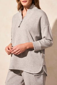 Light Grey 1/4 Zip Techno Fabric Dolman Sweater