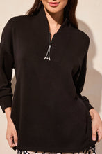 Load image into Gallery viewer, Black 1/4 Zip Techno Fabric Dolman Sweater
