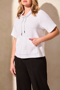 White Cotton Short Sleeve Funnel Neck
