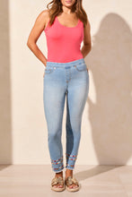 Load image into Gallery viewer, Vivid Blue Embroidered Hem Pull On Jean
