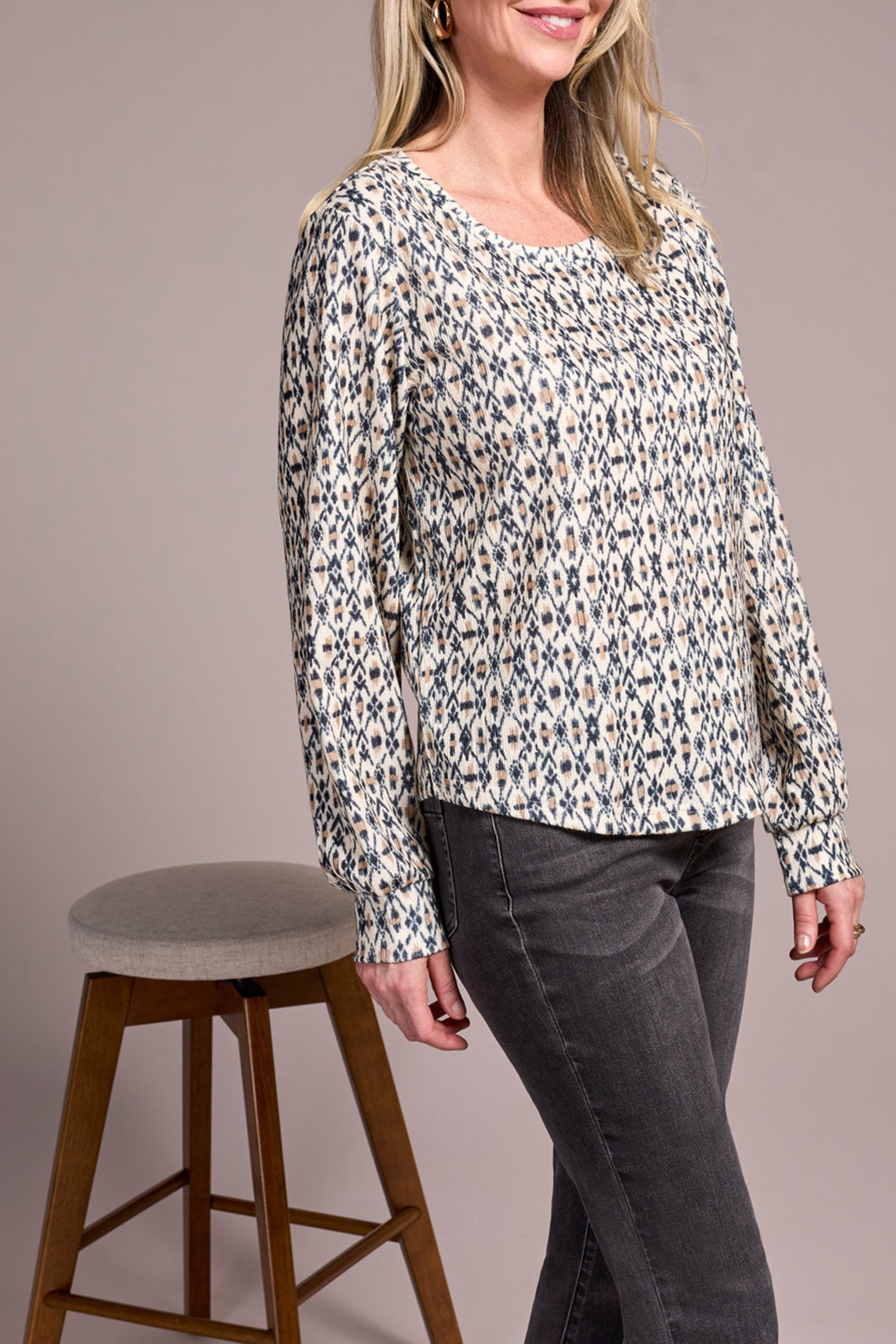 Iced Latte Printed Long Sleeve Crew Neck