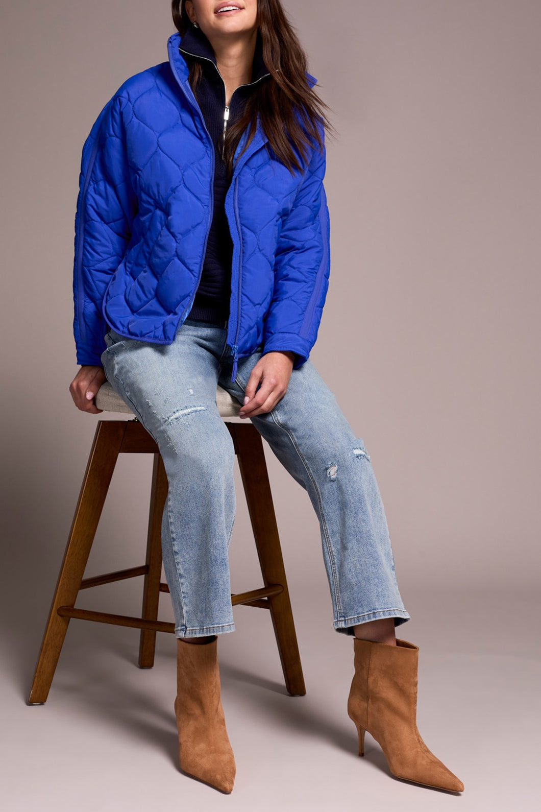 Lapis Blue Quilted Zip Front Jacket