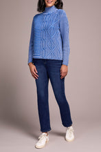 Load image into Gallery viewer, Ultra Blue Cable Knit Cotton Mock Neck Sweater
