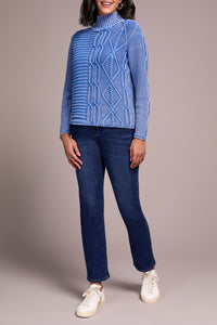 Ultra Blue Cable Knit Cotton Mock Neck Sweater