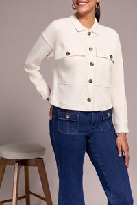 Heather Eggshell Cropped Waffle Knit Shacket