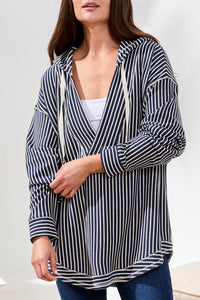 Nautical Striped Hooded Tunic With Drawstrings