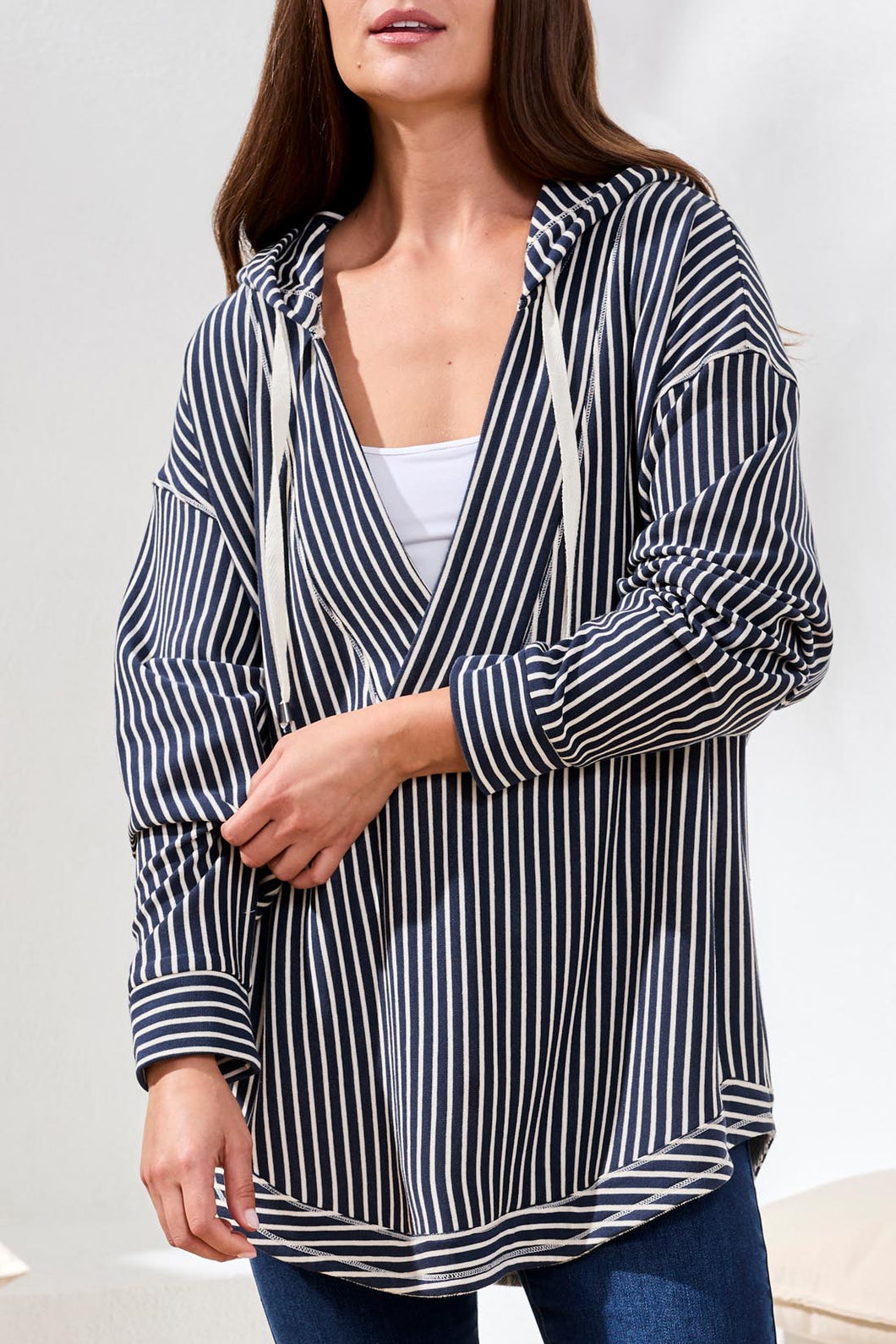 Nautical Striped Hooded Tunic With Drawstrings