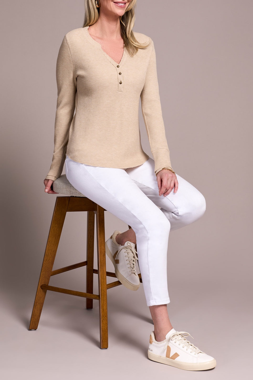 Oatmeal Waffle Henley Long Sleeve