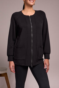 TF- Black Long Sleeve 2 Way Zip Travel Sweater