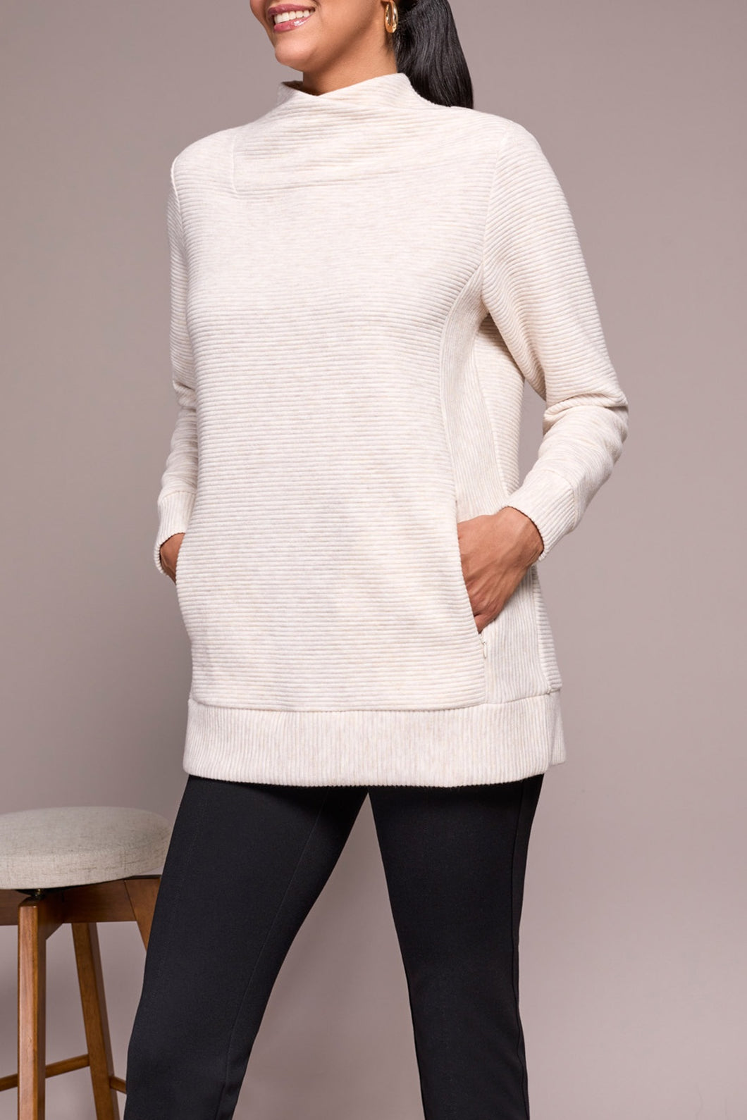Sandstone Mock Neck Tunic With Invisible Pockets