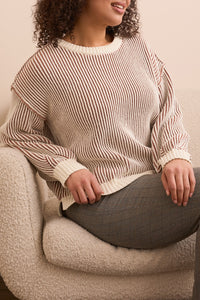 Almond Latte Crew Neck Sweater With Side Slits