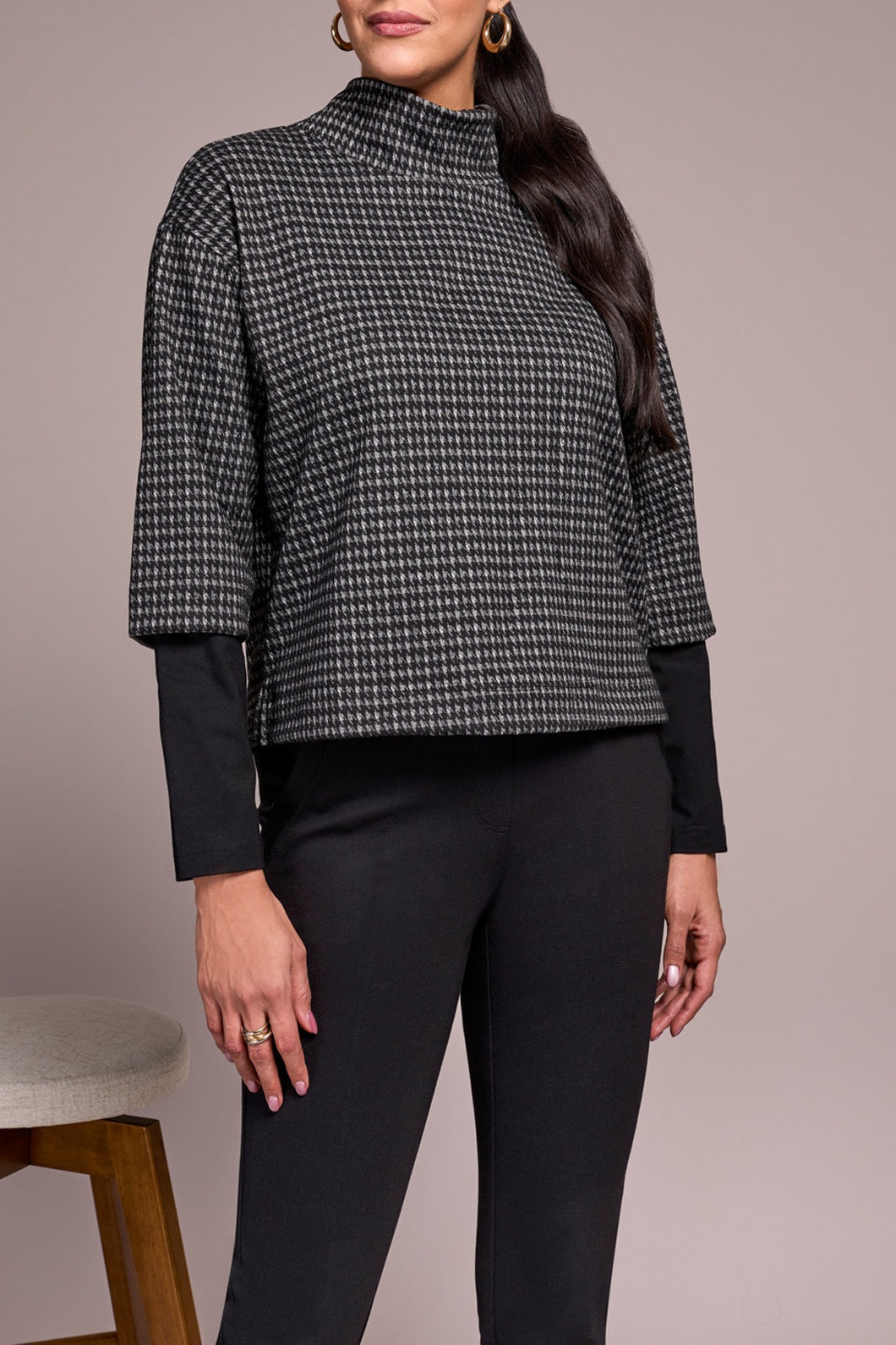 Charcoal Combo Mock Neck Top