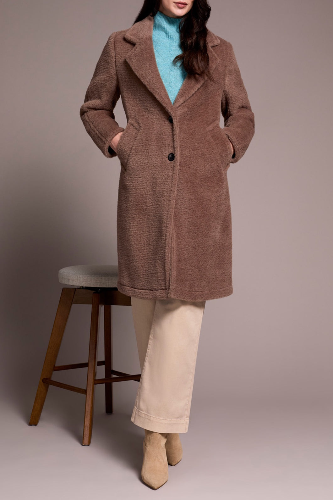 Teddy Button Down Coat In Fossil