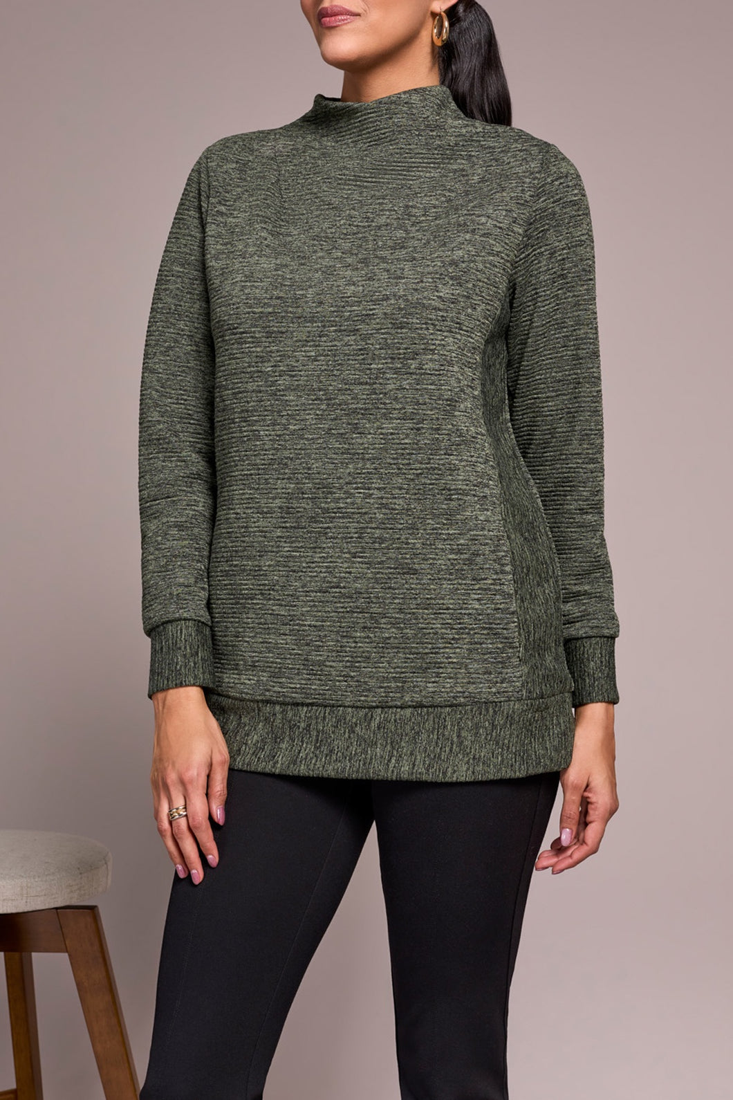 Chive Mock Neck Tunic With Invisible Pockets