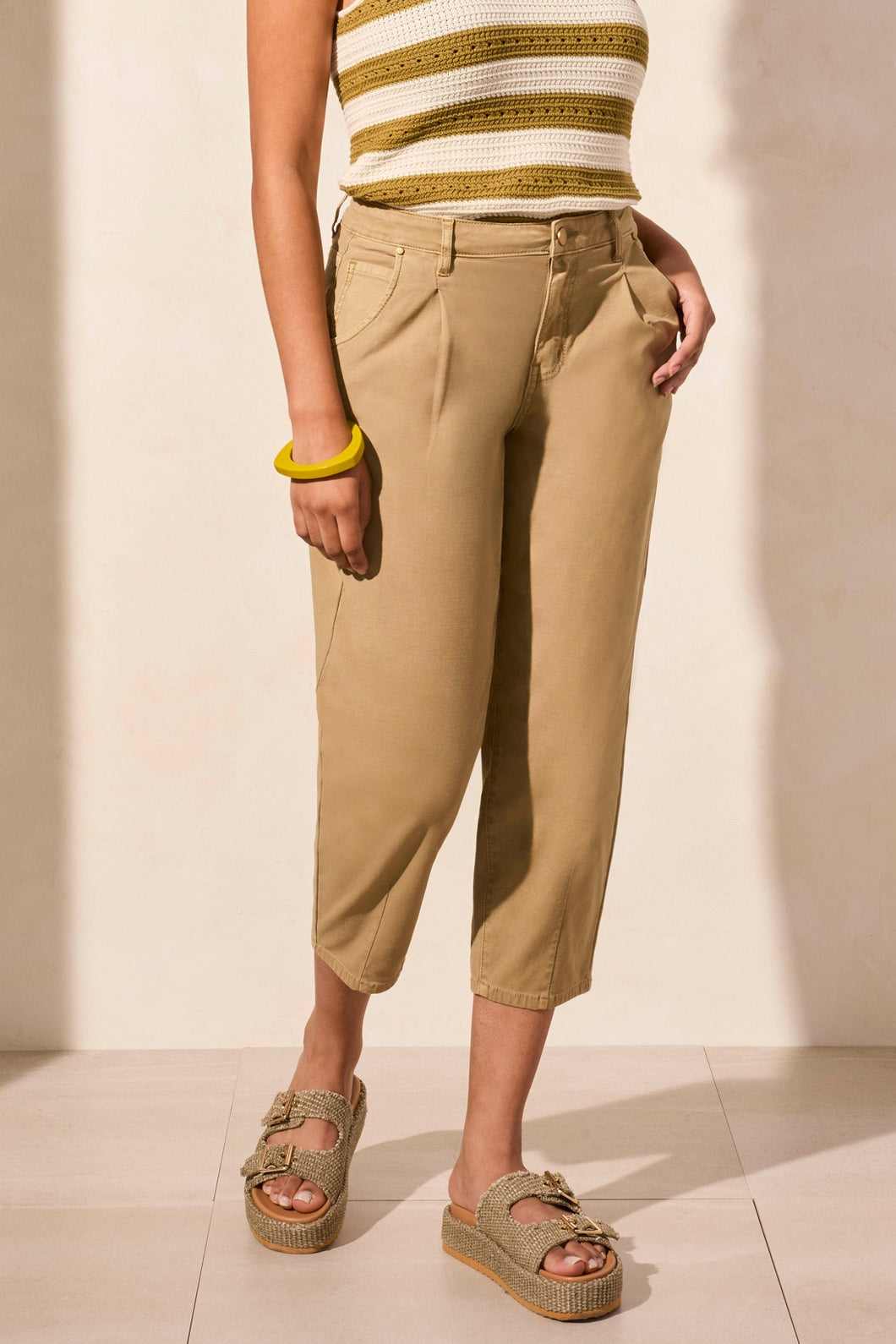 Nude Olive Audrey Girlfriend Barrel Crop Jean