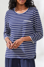 Load image into Gallery viewer, Jet Blue Nautical Striped Whipstitch 3/4 Sleeve
