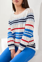 Load image into Gallery viewer, Nautical Striped Cable Knit Cotton Sweater
