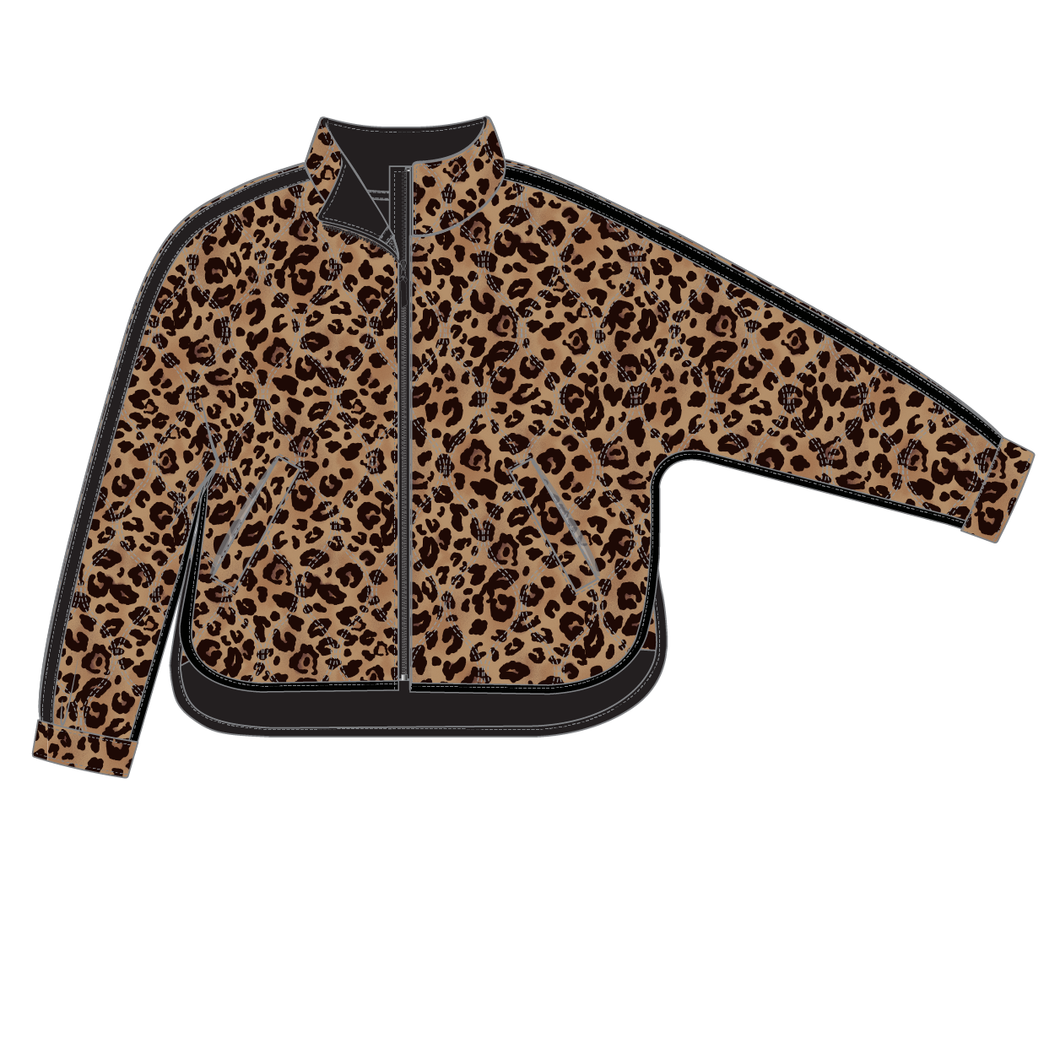 Leopard Printed Quilted Biscotti Front Zip Jacket