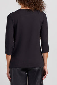 Black 3/4 Sleeve Boat Neck Top