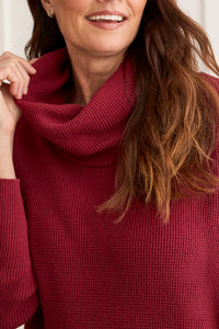 Tibetan Red Cotton Cowl Neck Sweater