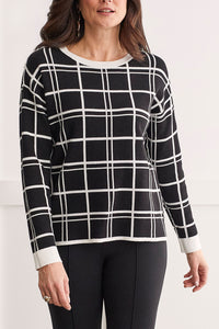 Cream/Black Plaid Printed Reversible Sweater