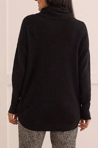 Black Cotton Cowl Neck Sweater