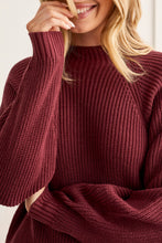 Load image into Gallery viewer, Long Red Wine Knit Mock Neck Sweater
