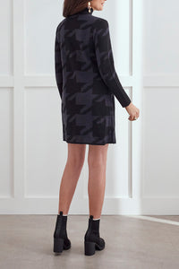 Charcoal Mock Neck Houndstooth Sweater Dress