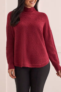 Tibetan Red Rounded Hem Mock-Neck Tunic
