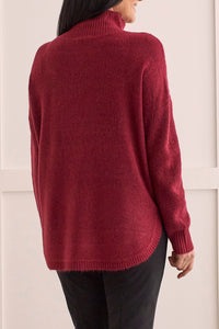 Tibetan Red Rounded Hem Mock-Neck Tunic