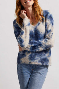 Printed Eyelash Sweater In Blue Quilt