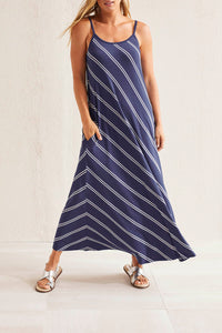 Jet Blue Striped Maxi Dress