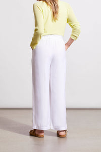 White Linen Ankle Pant With Button Hem