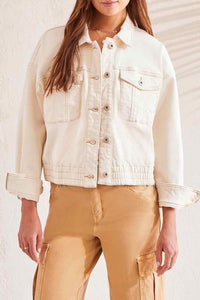 Ecru Cotton Jacket With Elastic Bottom