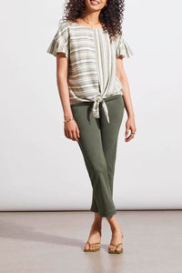 Cactus Striped Tie Front Linen Blouse With Button Back