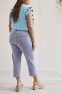 Size Inclusive Blue Glow Embroidered Crop Jean