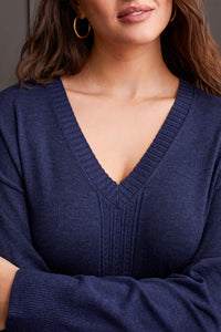 Sapphire Long Sleeve V- Neck Cable Detail Sweater