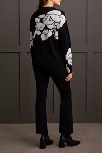 Black & White Floral Funnel Neck Sweater