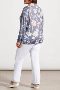 Size Inclusive Blue Jay Floral Printed Mock Neck