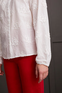 White Ruffle Collar Floral Blouse